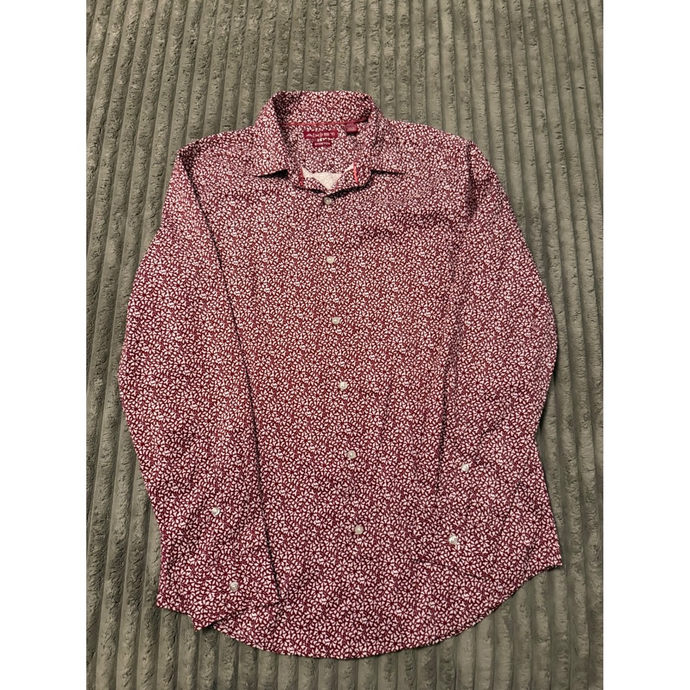 AXIST Mens Stretch Long Sleeve Button Down Shirt Red White Geometric Print M